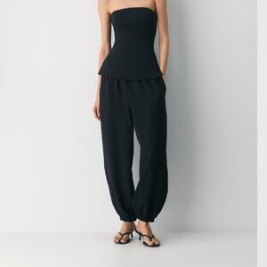 Aritzia Black Strapless Top with Black Jogger Pants
